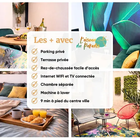 L'oiseau Du Paradis - Terrasse Privee, Parking, Wifi Rapide, Arrivee Autonome, Entre Gare Et Centre-ville, Rez-de-chaussee 公寓 穆兰